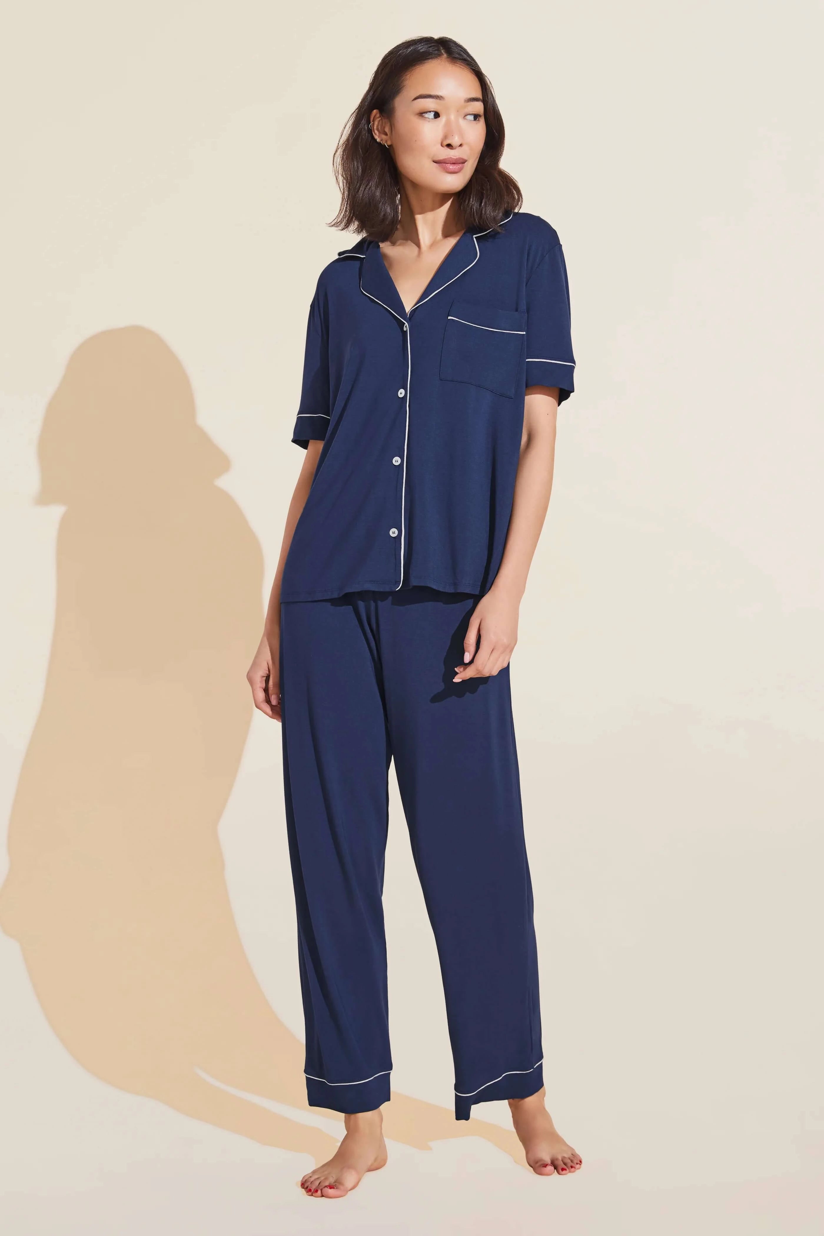 Big Deal Gisele Cropped PJ Set in Navy/Ivory