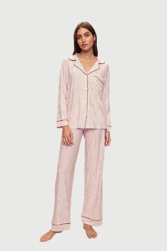 Top Pick Gisele Printed Long PJ Set in Duo Stripe/Haute Red