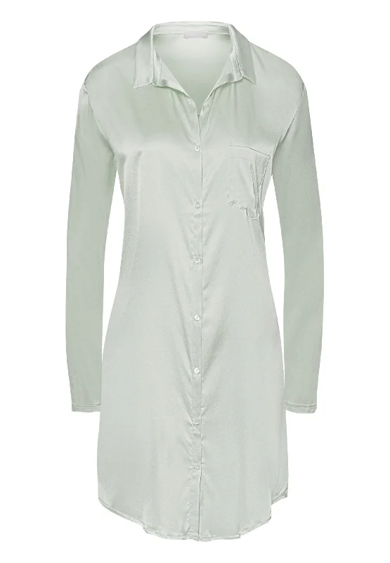 Steals and Deals Grand Central Boyfriend Silk Sleepshirt | White Sage 74830-2737