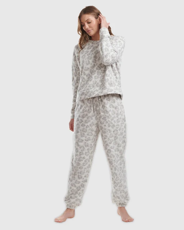 Steals and Deals Grey Leopard Cozy Sweater PJ Set