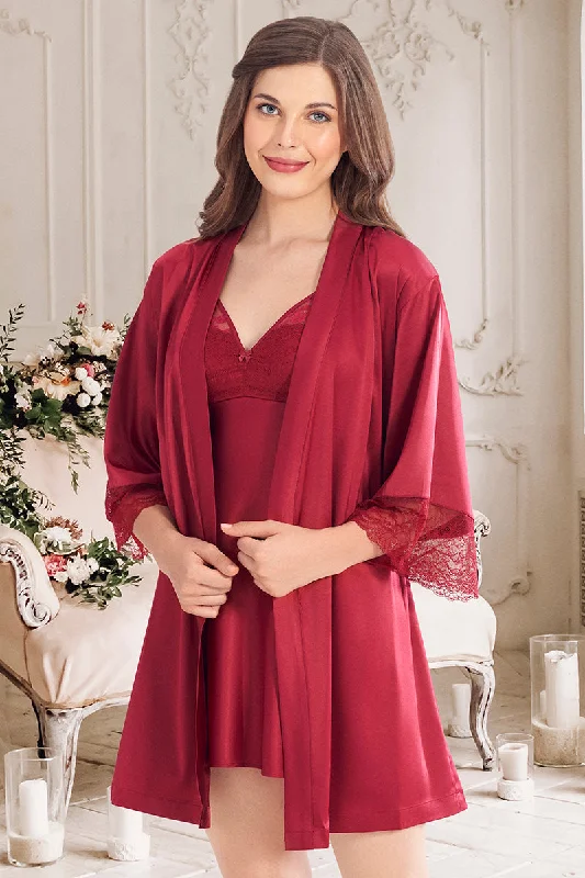 Great Bargain Eternal Bliss Beautiful Dreamer Satin Lace Robe - Henna