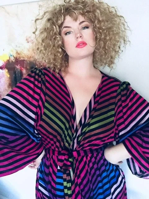 Overstock Sale Plus Size Multicolor Stripe Robe- Jibri