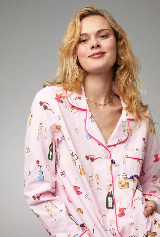Weekend Deal Let's Do Brunch Long Sleeve Classic Stretch Jersey PJ Set