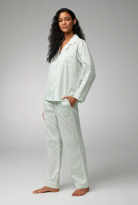 Online Exclusive Mint 3D Stripe Long Sleeve Classic Woven Cotton Sateen PJ Set