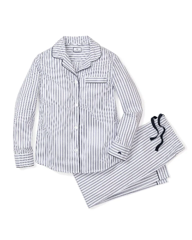 New Arrival Women's Twill Pajama Set in Navy French Ticking