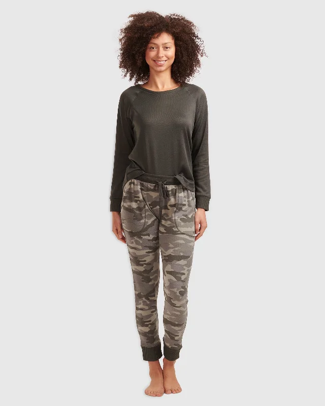 Weekend Specials to Savor Olive Camo Hacci Long Sleeve PJ Set