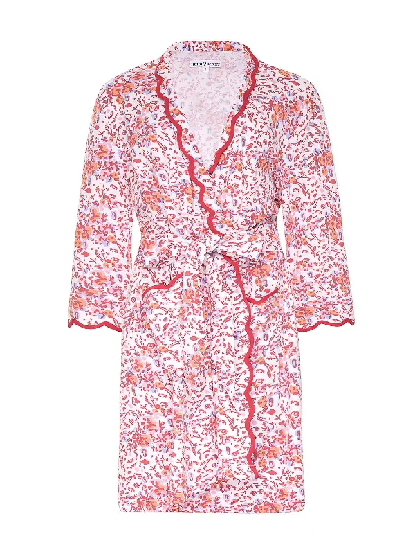 Pink Floral Pima Knit Short Classic Robe