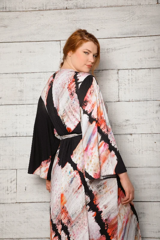 Online Deal Plus Size Brush Stroke Dressing Gown