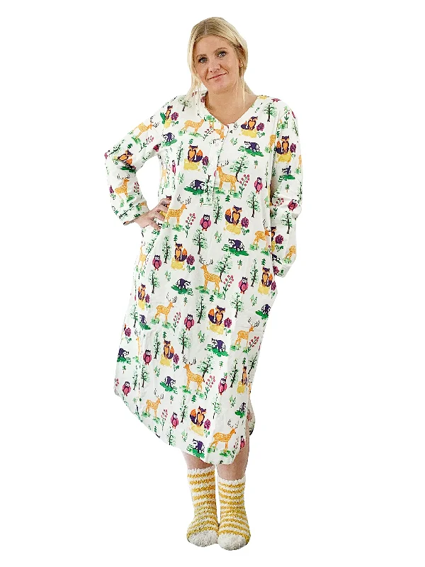 Now Available Plus Size Forest Animals Flannel Henley Night Shirt
