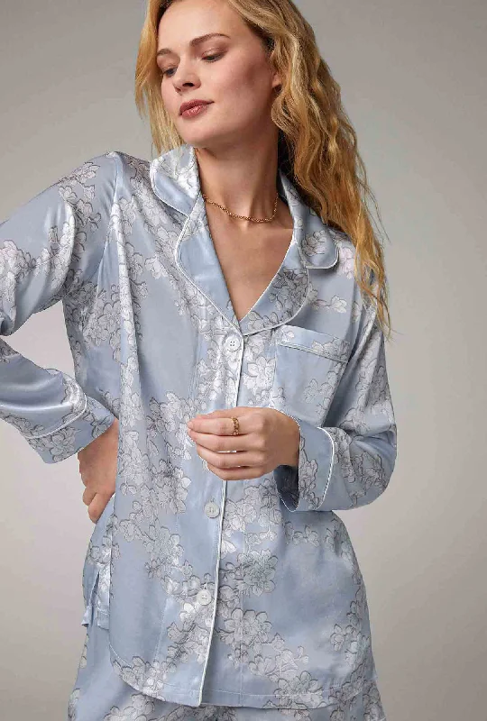 Weekend Specials to Celebrate Renee's Blossom Long Sleeve Classic Woven Silk Satin Shorty PJ Set Weekend Specials to Celebrate Renee's Blossom Long Sleeve Classic Woven Silk Satin Shorty PJ Set