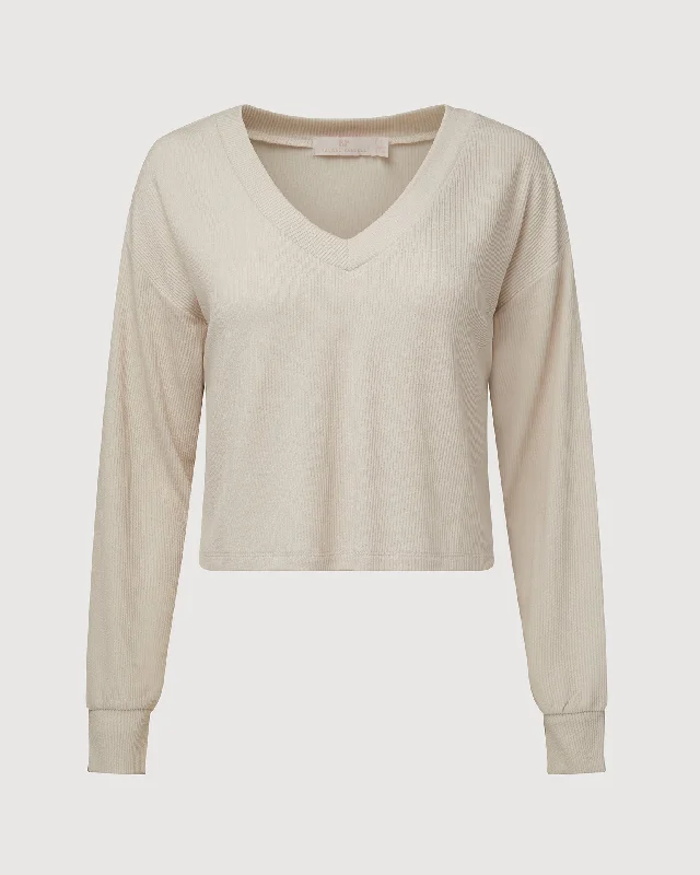 Instant Deal Ribbed V-neck Pull Over Top