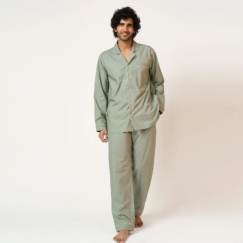 Clearance Sale Sage Suave Cotton Notched Pyjama Set
