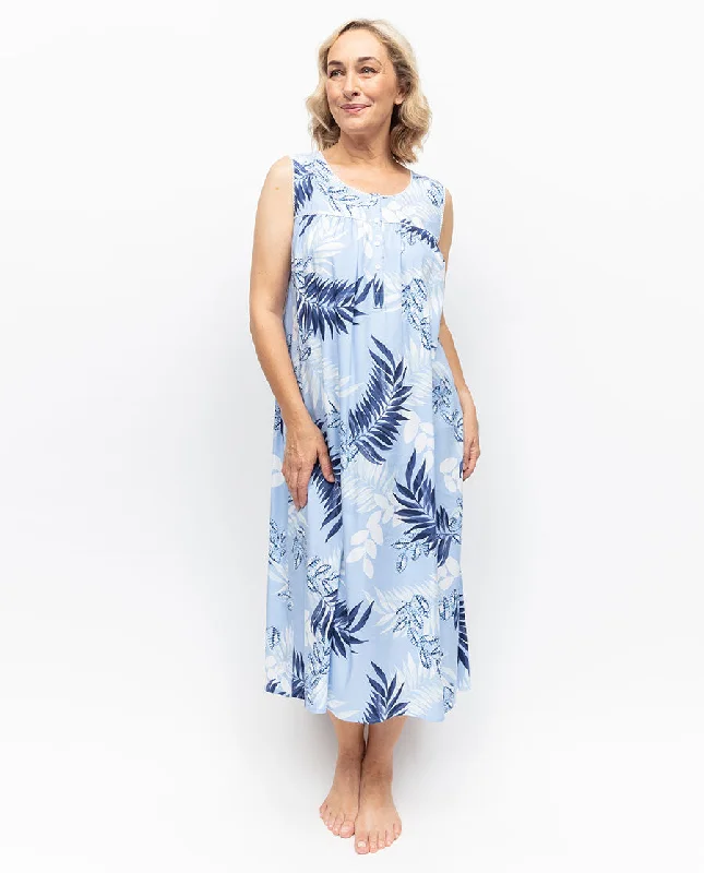 Savings Event Selena Lace Trim Leaf Print Long Nightdress