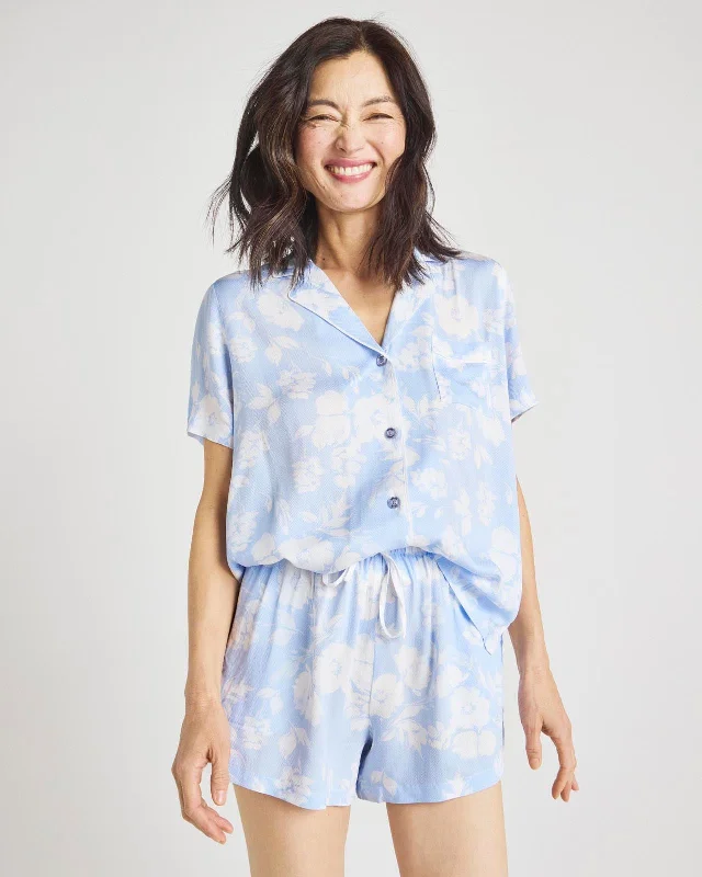 Weekend Extravaganza: Shop Now Soft Shadow Floral Blue Notch Top & Boxer PJ Set