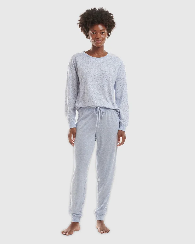 One-Day Only Speckled Light Blue Heather Pullover Jogger PJ Set