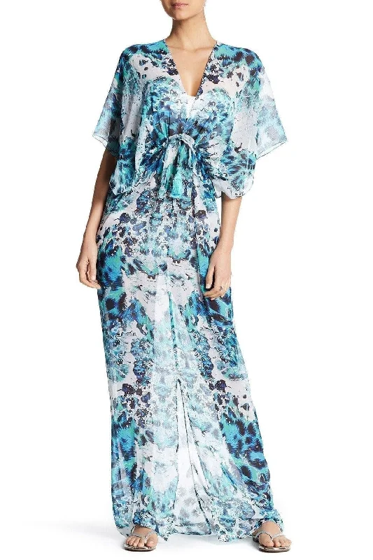 New Deal Summer Vacation Printed Sheer Long Kaftan-Style Robe And Beachwear Cover Up
