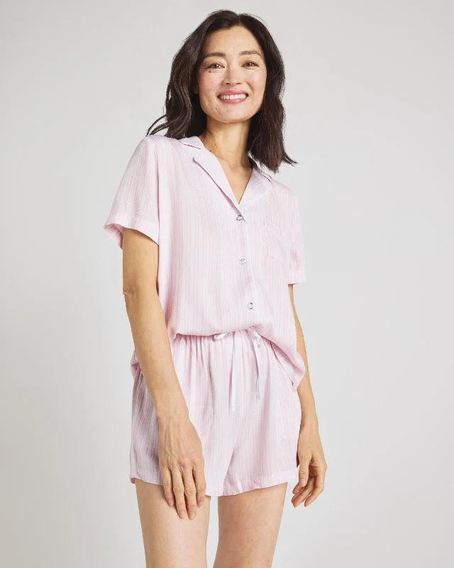 Weekend Wonders Await! Vertical Stripe Pink Notch Top & Boxer PJ Set