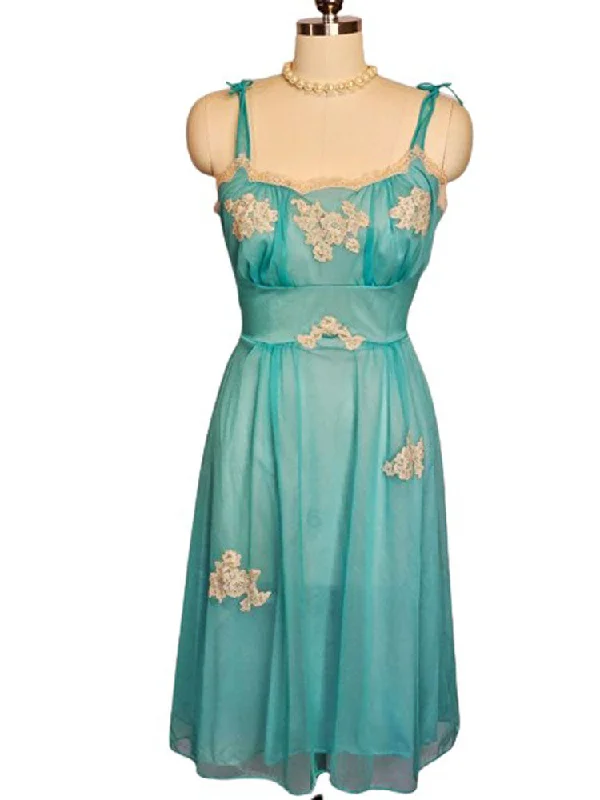 *  VINTAGE ARMETIS DOUBLE NYLON NIGHTGOWN IN DESERT TURQUOISE