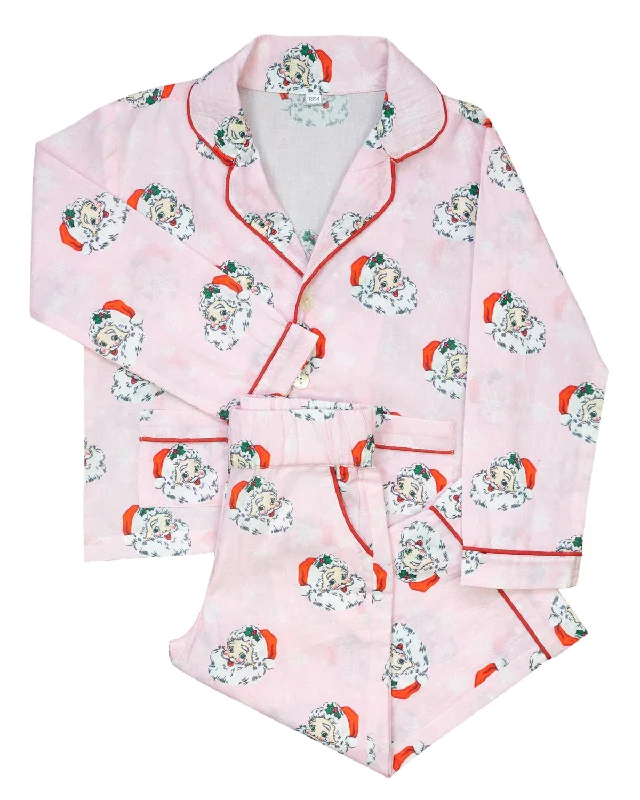 Weekend Discounts Worth Grabbing Vintage Santa Pink Button Down Ladies Pajamas