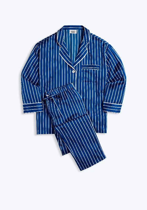 Weekend Deals to Brighten Your Day Washable Silk Marina Pajama Set in Blue & White Tie Stripe Weekend Deals to Brighten Your Day Washable Silk Marina Pajama Set in Blue & White Tie Stripe
