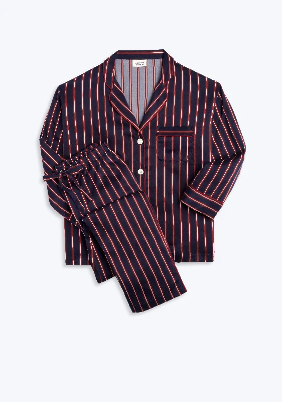 Discount Mania Washable Silk Marina Pajama Set in Midnight Stripe