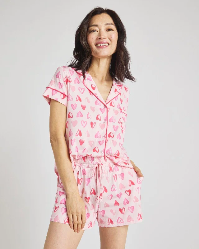 Watercolor Hearts Notch Collar & Short PJ Set