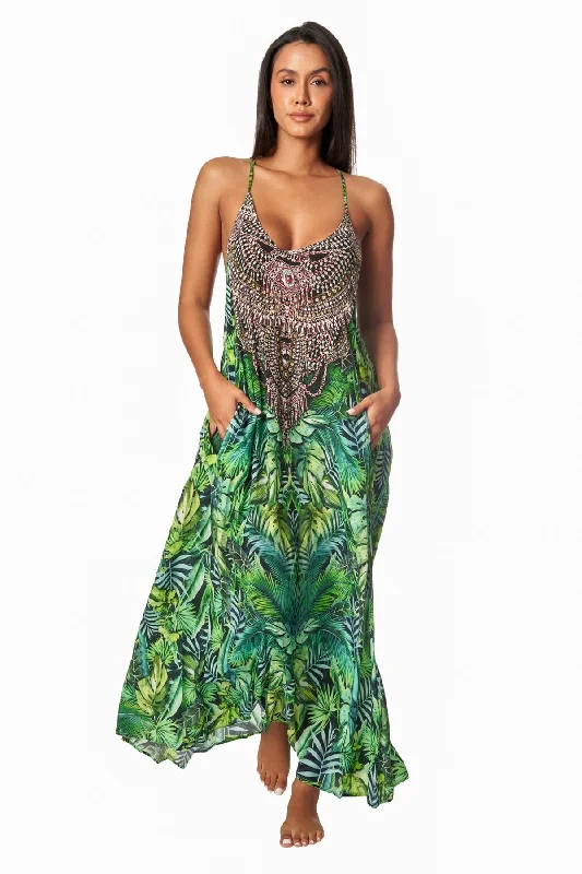 Weekend Offers That Tempt Wild Country Tropical Print Racerback Maxi dress with front pockets