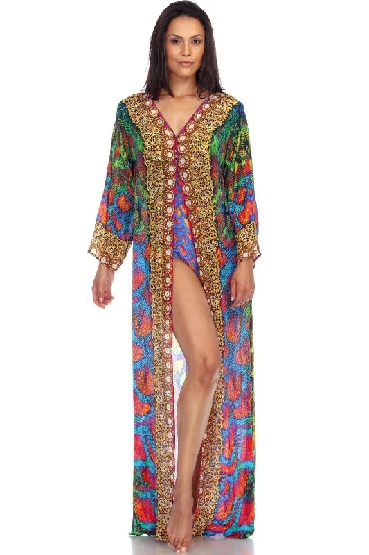 Time-Sensitive Women's Flowy Maxi Bathing Suit Swimsuit Front Hook Kimono Robe Cover Up