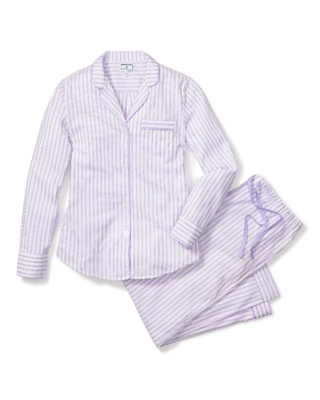 Weekend Deals That Dazzle Women's Twill Pajama Set in Lavender French Ticking