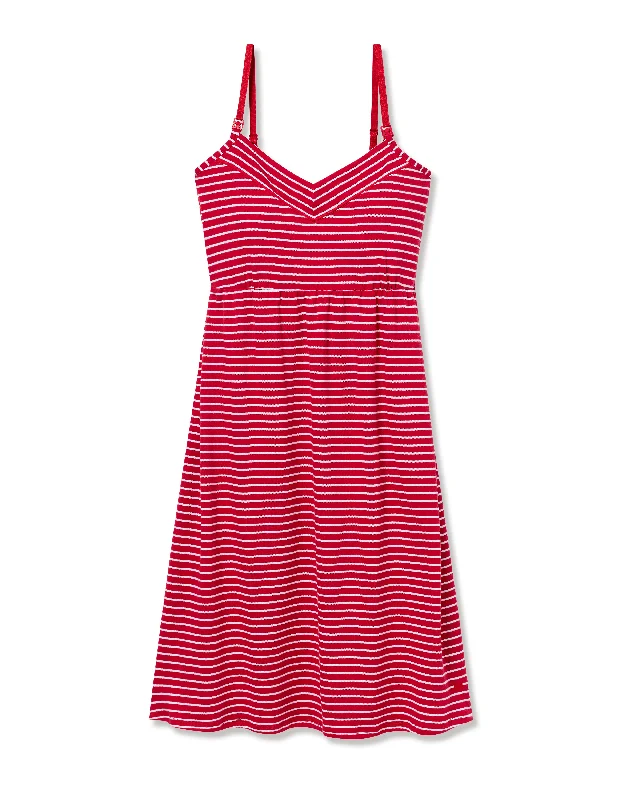 Hurry Up Women's Pima Maternity Nightgown in Red Stripes