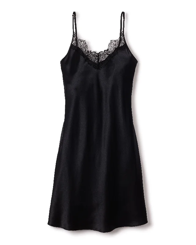 Women's Silk Lace Slip Dress in Black