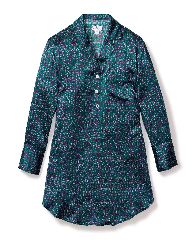 Women's Silk Nightshirt in Emerald Foulard