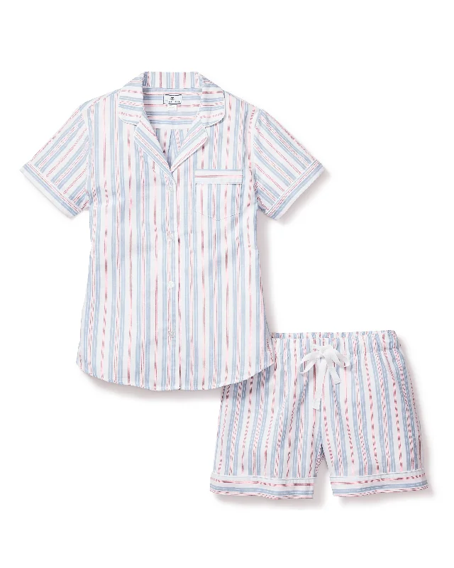 Women's Twill Short Sleeve Short Set in Vintage French Stripes