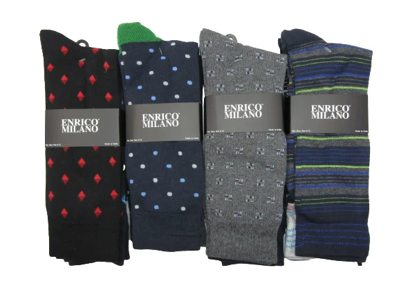 Weekend Savings Sensation 12-Pack New Enrico Milano Assorted Men's Formal Multi Color Line Design Dress Socks Shoe Size 6-12