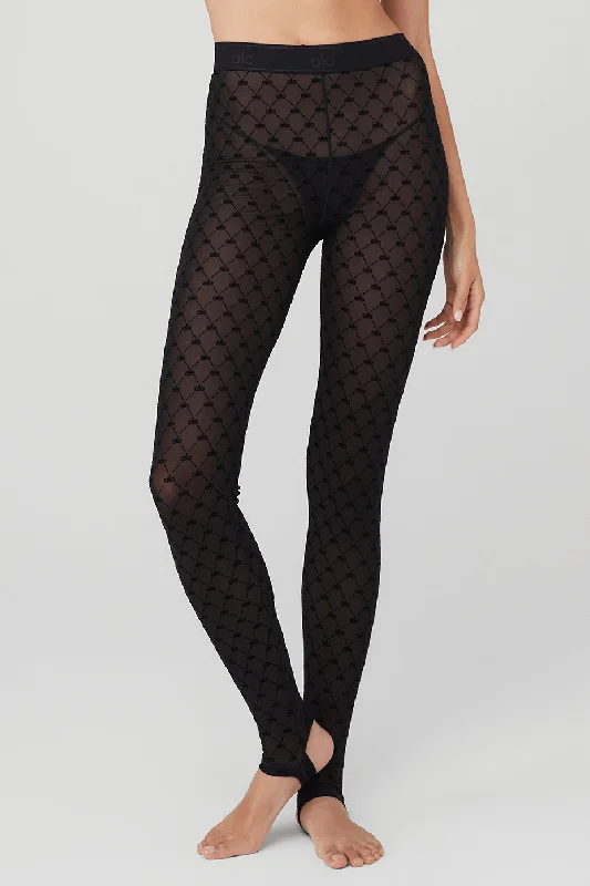 Shop the Weekend Away Flocked High-Waist Chalet Chic Stirrup Tights - Black