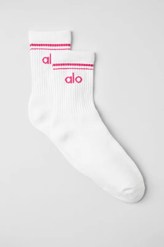 Year-End Deals Unisex Half-Crew Throwback Sock - White/Pink Summer Crush