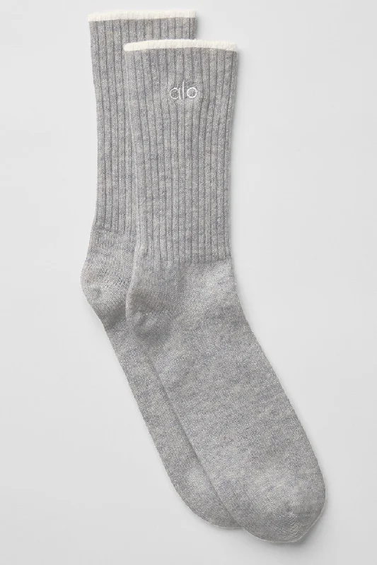 Final Clearance Unisex Cashmere Light Frosted Sock - Light Heather Grey/Ivory