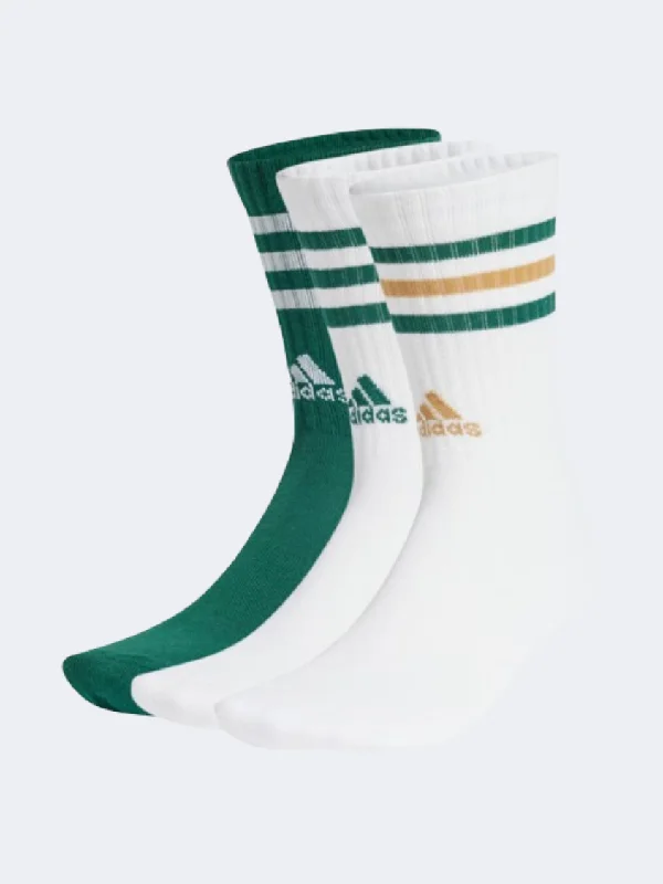 Super Savings Adidas 3 Stripes Unisex Training Sock White/Green/Tan