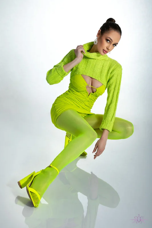 Instant Deal Amour Yellow Lace Crotchless Tights
