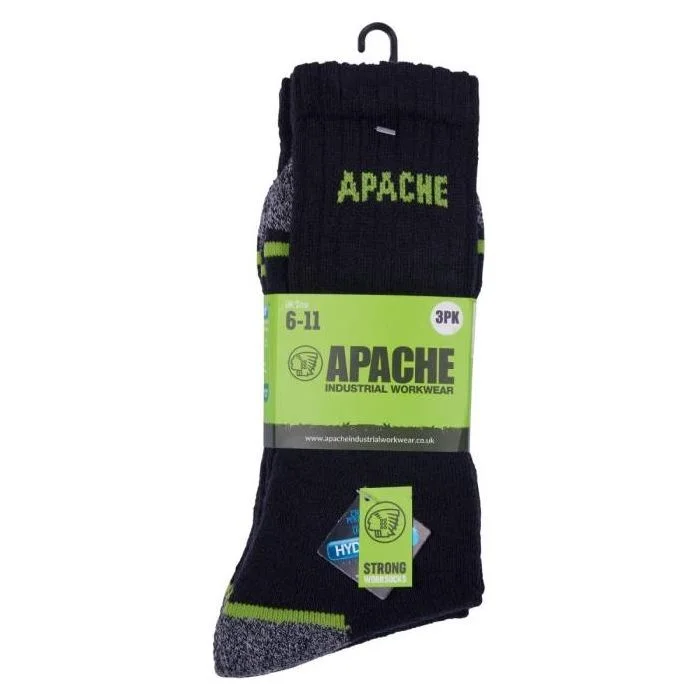 Great Deal Apache Burlington Work Socks 3pk- Black/Grey