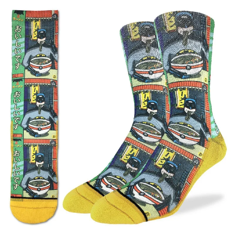 "Batman & Ramen" Crew Socks by Good Luck Sock - Large