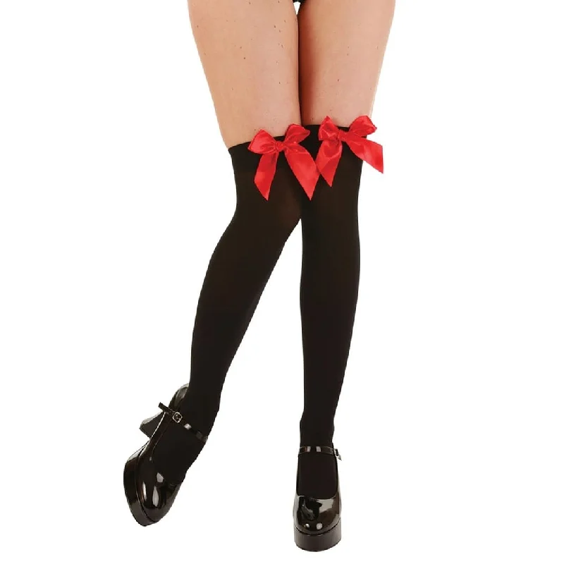 Best Choice Black Thigh Highs With Red Satin Bow Fancy Dress Halloween