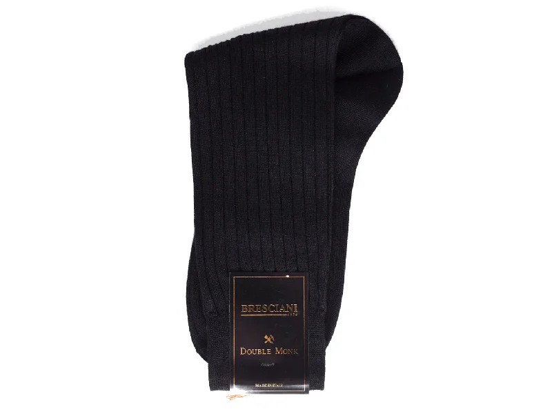 Hurry In Calf Length 100% Wool Socks Plain Ribbed Black