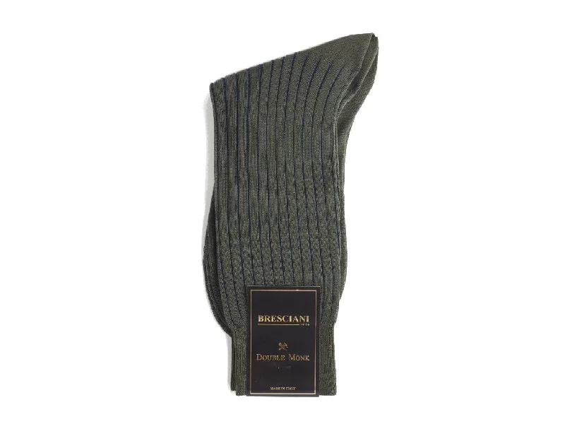 Mega Sale Calf Length Cotton Socks Green & Blue Contrast Ribbed