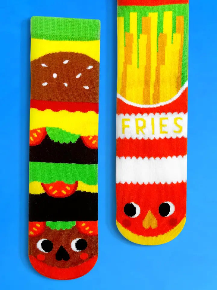 Deal of the Day Burger and Fries | Kids Socks | Mismatched Fun Socks