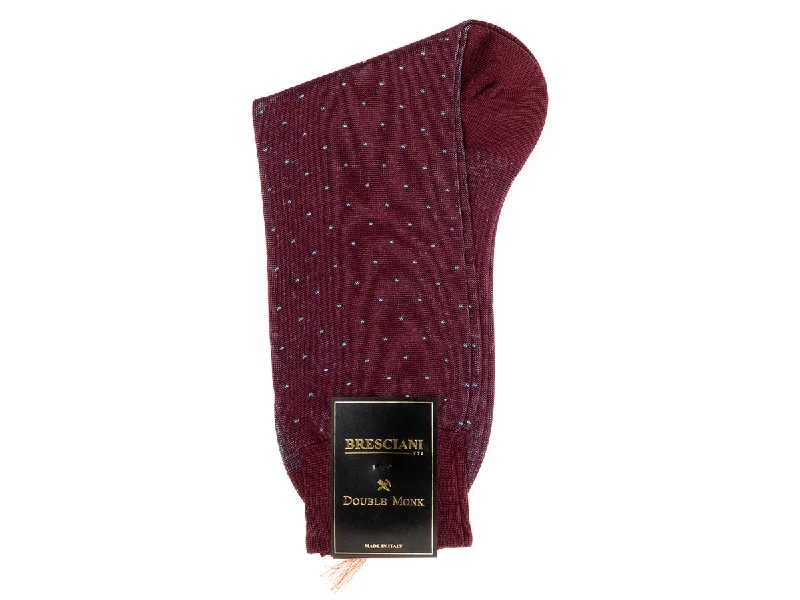 Calf Length Cotton Socks Burgundy with Blue Spots