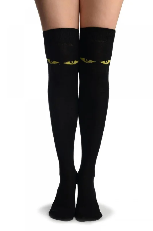 Cat Eyes On Black Over The Knee Socks