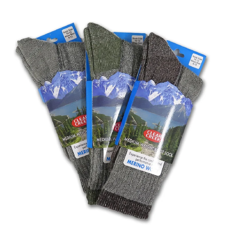 Special Discount Clear Creek Men's Merino Wool Medium Weight Thermal Lined Boot Socks, 3 Pairs