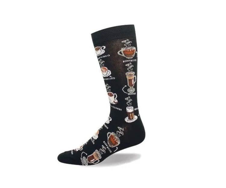 Buy Today "Coffee" Pattern Cotton Dress Sock by Crazy Toes -Large
