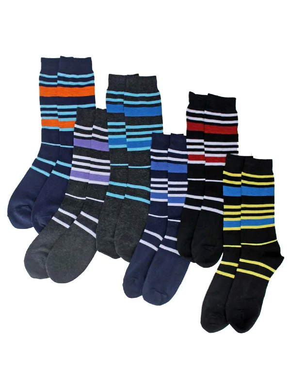 Super Sale Colorful Striped Mens Assorted 6 Pack Crew Socks